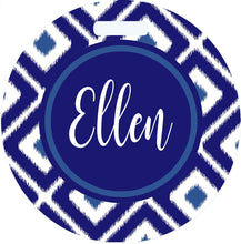 Load image into Gallery viewer, Large Ikat Luggage Tag. Personalized Women's Birthday, Bachelorette or Bridesmaid's Gift! Boho Chic Diaper bag, backpack or sports bag.