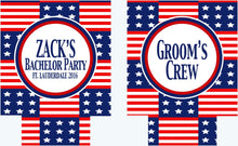 Load image into Gallery viewer, USA Party Huggers. Guy's 'Merica Birthday Coolies! USA Bachelor Party Gifts. America Men's Birthday Favors. Guys Bachelor Weekend Huggers.