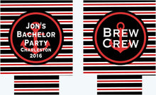 Load image into Gallery viewer, Nautical Party Huggers. Personalized Nautical Bachelorette or Birthday Coolies. Nautical Vacation Koolies! Nautical Vacation Favors