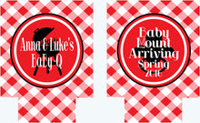 Load image into Gallery viewer, Baby Q Baby Shower Drink Insulators. BBQ Baby Shower Favors. Baby Shower Favors. Gender Reveal Party Favors. Personalized Baby Q Coolies!