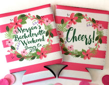 Load image into Gallery viewer, Tropical Wreath Party Huggers. Personalized Bachelorette Favors. Tropical Birthday Party Favors. Beach Bachelorette Favors. Miami, Key West!
