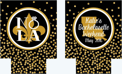 New Orleans Gold Glitter Coolies. NOLA Bachelorette or Birthday Party Coolies. New Orleans Party Favors. Personalized NOLA Coolies!