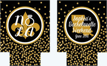 Load image into Gallery viewer, New Orleans Gold Glitter Coolies. NOLA Bachelorette or Birthday Party Coolies. New Orleans Party Favors. Personalized NOLA Coolies!
