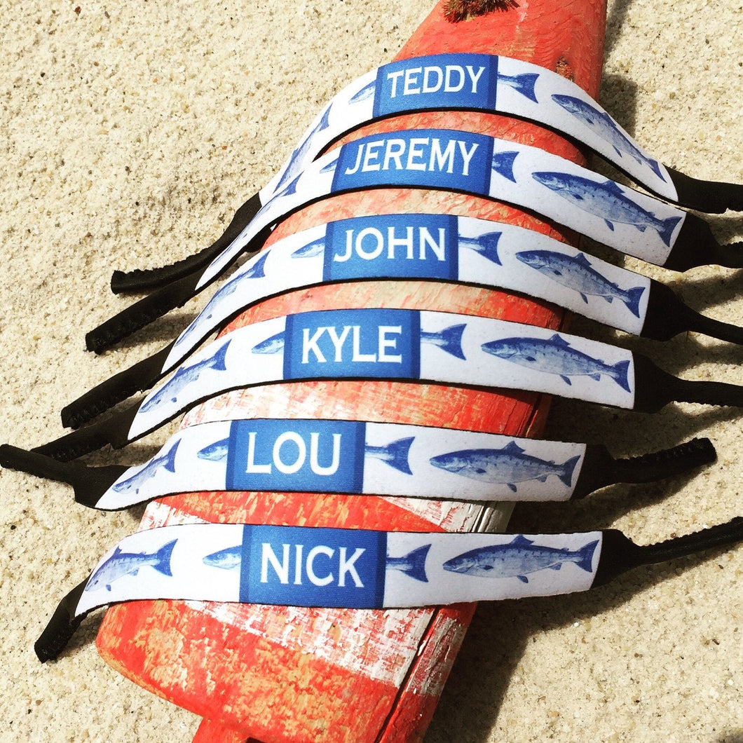 Guys Blue Fish Personalized Neoprene Sunglass Strap