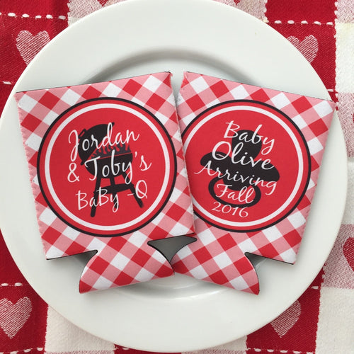 Baby Q Baby Shower Drink Insulators. BBQ Baby Shower Favors. Baby Shower Favors. Gender Reveal Party Favors. Personalized Baby Q Coolies!