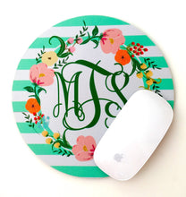 Load image into Gallery viewer, Floral Wreath Mouse Pad. Custom  Monogrammed Gift. Perfect Cottage Chic Desk Accessory!
