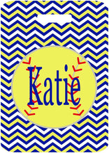 Load image into Gallery viewer, Softball Chevron Bag Tag. Personalized Softball bag tag! Monogrammed Softball gift. Great team or Coaches gift.
