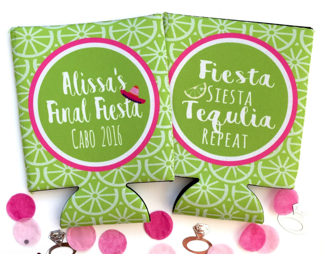 Limes Fiesta Party Huggers. Fiesta Bachelorette or Birthday Coolies. Personalized Fiesta Huggers. Mexican Wedding Shower Huggers!