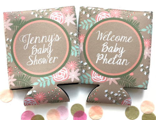 Floral Party Huggers. Rustic Monogram Bridal Shower or Bachelorette Party Favors. Girl's Weekend Favors.