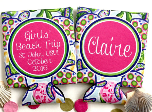 Sea Turtle Party Huggers. Bachelorette or Birthday Sea Turtle Coolies. Monogram Beach Bachelorette or Birthday Party Favors.