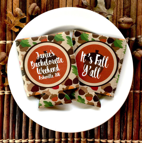 Fall Party Huggers. Personalized Fall Acorn Party Favors. Monogrammed Fall Bachelorette or Birthday Party. Fall Wedding Shower Coolies!