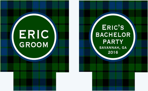 Tartan Party Huggers. Tartan Birthday Coolies! Bachelorette Party Favors too! Flannel Party favors. Plaid Bachelor Party Favors.