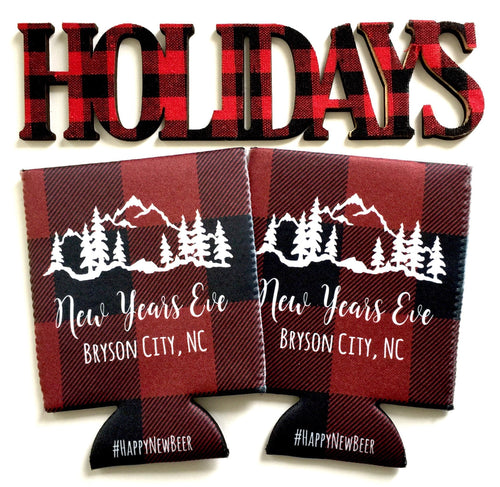Buffalo Plaid mountain Huggers. Bachelor, Bachelorette or Birthday Party Favors. New Year's Eve Party Favors! Ski Vacation favors!