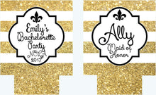 Load image into Gallery viewer, New Orleans Gold &quot;Glitter&quot; Party Huggers. NOLA Bachelorette or Birthday Party Coolies. New Orleans Party Favors. Personalized NOLA Coolies!
