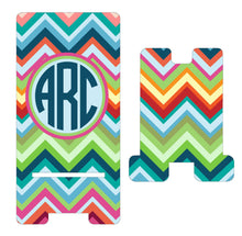 Load image into Gallery viewer, Bright Chevron Monogram Cell Phone Stand. Cell Phone Stand, Fits most all Cell phones, iPhone dock for Dorm Rooms, College, Back to School
