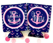 Load image into Gallery viewer, Nautical Anchor Huggers. Personalized Nautical Bachelorette or Birthday Coolies. Nautical Party Favors. Nautical Wedding Shower Huggers!
