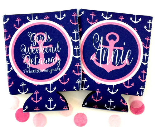 Nautical Anchor Huggers. Personalized Nautical Bachelorette or Birthday Coolies. Nautical Party Favors. Nautical Wedding Shower Huggers!