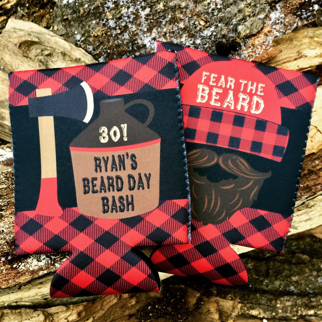 Buffalo Plaid Beard Party Huggers. Birthday or Bachelor Party Favors too! Hipster Party Coolies. Plaid party huggers. Fear The Beard!