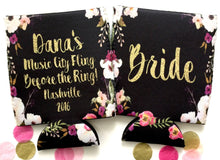 Load image into Gallery viewer, Black Floral Party Huggers. Floral Bachelorette or Birthday Favors. Personalized Watercolor Flower Huggers. Floral Wedding Shower Huggers!
