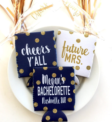 Gold and Navy Polka Dot Huggers. Bachelorette or Birthday Huggers. Gold 