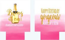 Load image into Gallery viewer, Champagne Watercolor Party Huggers. Champagne Party Coolies. Bachelorette or Birthday Party Favors. Champagne Birthday Beverage Insulators!
