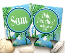 Load image into Gallery viewer, Palm Tree Beverage Insulators. Beach Bachelorette or Birthday Beach Party Favors. Personalized Family Vacation Beach Coolies! Beach Wedding
