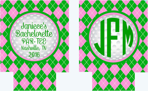 Golf Party Drink Hugger. Monogram Golf Bachelorette or Birthday Party Favors. Personalized Golf Beverage Insulator!