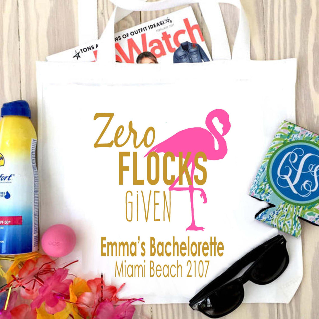 Flamingo Tote bag. Zero Flocks Given Party Favors! Flamingo Bachelorette or Girls Weekend Tote Bag. Flamingle Favor Bag.