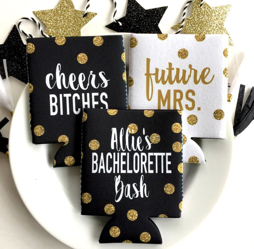 Gold and Black Polka Dot Huggers. Bachelorette or Birthday Huggers. Gold 