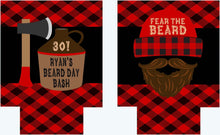 Load image into Gallery viewer, Buffalo Plaid Beard Party Huggers. Birthday or Bachelor Party Favors too! Hipster Party Coolies. Plaid party huggers. Fear The Beard!
