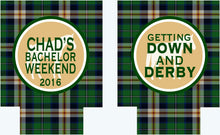 Load image into Gallery viewer, Green Plaid Party Huggers. Plaid Bachelor or Birthday Party Can Coolers. Plaid Bachelor Party Favors.
