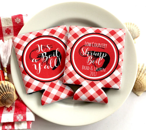 Shrimp Boil Party Huggers. Bachelorette or Birthday Low Country Boil Coolies.  Engagement or Wedding Shrimp Boil Party Favors.