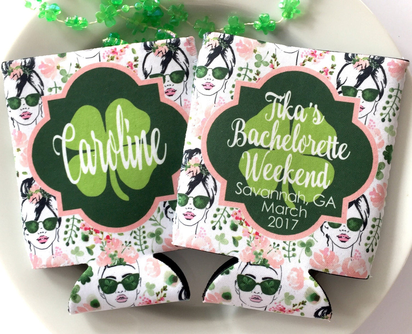 St Patrick's Day Party Favors. St Patricks Bachelorette Koolies. Monogram Irish Party Favors. Personalized Can Coolers!