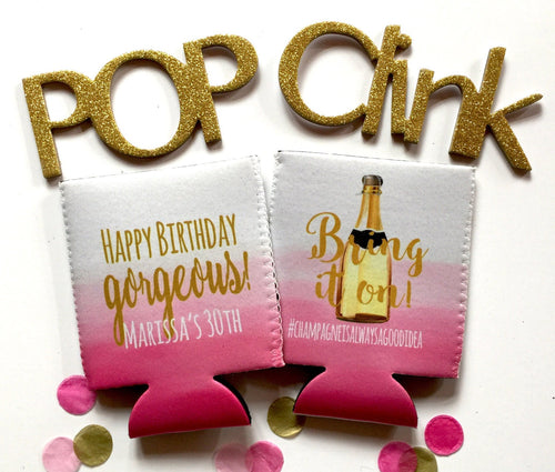 Champagne Watercolor Party Huggers. Champagne Party Coolies. Bachelorette or Birthday Party Favors. Champagne Birthday Beverage Insulators!