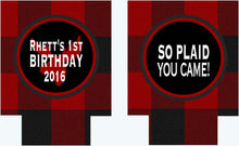 Load image into Gallery viewer, Buffalo Plaid  Party Huggers. Personalized Lumberjack party Coolies. Plaid Bachelorette or Birthday party coolers.

