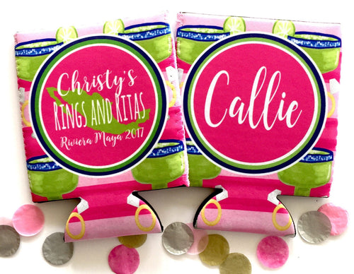 Rings and Ritas Bachelorette or Birthday Party Huggers. Tropical Bachelorette Party Huggers. Bachelorette Fiesta Party Favors.