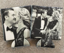 Load image into Gallery viewer, Custom photo Huggers.  Personalized wedding Can Coolers. Wedding party favors.Great Save the Date gifts!
