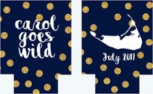 Load image into Gallery viewer, Gold and Navy Polka Dot Huggers. Bachelorette or Birthday Huggers. Gold &quot;Glitter&quot; and Navy Girl&#39;s Weekend Favors.
