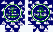 Load image into Gallery viewer, Nautical Ship Can Coolers. Preppy Nautical Huggers. Nautical Ship Faced Party Favors. Personalized Birthday Coolies!
