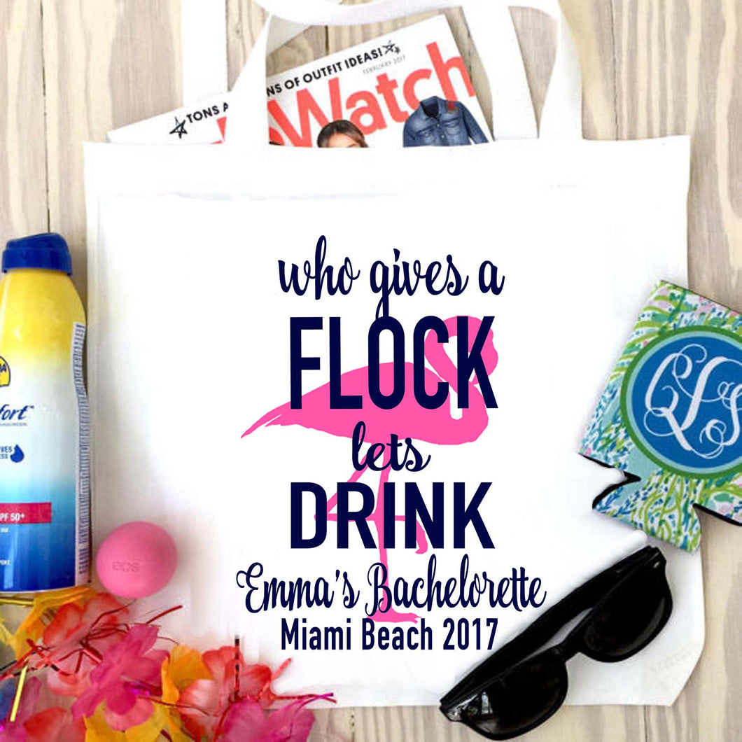 Flamingo Tote bag. Who gives a Flock Party Favors! Flamingo Bachelorette or Girls Weekend Tote Bag. Flamingle Favor Bag.