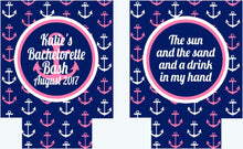 Load image into Gallery viewer, Nautical Anchor Huggers. Personalized Nautical Bachelorette or Birthday Coolies. Nautical Party Favors. Nautical Wedding Shower Huggers!
