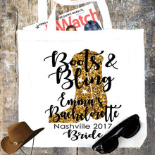 Load image into Gallery viewer, Boots and Bling Personalized Tote Bag
