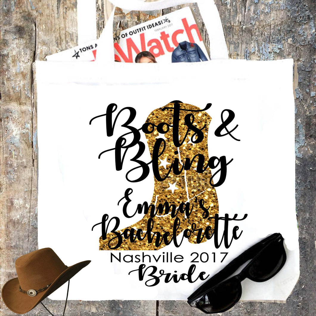 Boots and Bling Personalized Tote Bag