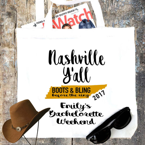 Nashville Y'all Party Tote bag. Nashville Bachelorette or Girls Weekend Totes! Nashville Girl's weekend Party Favor Bag.