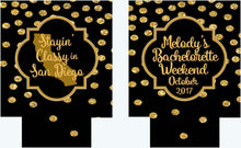 Load image into Gallery viewer, New Orleans Gold GlitterPolka Dot Huggers. NOLA Bachelorette or Birthday Party Coolies. New Orleans Party Favors. Personalized NOLA Coolies!
