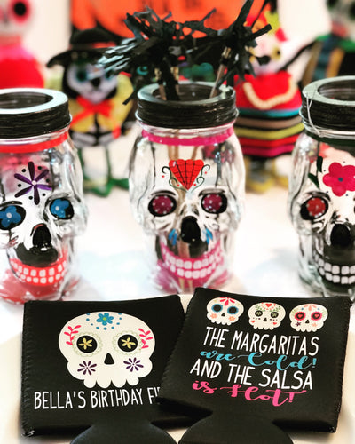 Sugar Skulls Party Huggers. Bachelorette Fiesta Favors. Mexican Vacation Coolies. Mexico Birthday Party Can Coolers! Final Fiesta Favors.