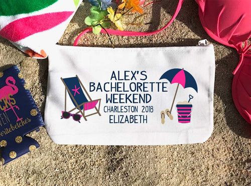 Beach Party Make Up bag. Great Bachelorette or Girls Weekend Favors. Bachelorette Beach Weekend Make up Bag.