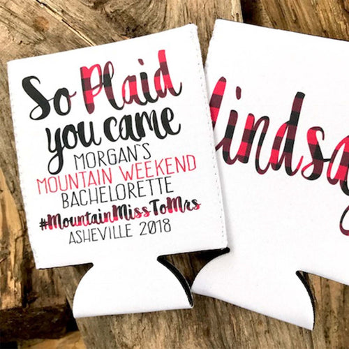Plaid Party Huggers. Plaid Bachelorette Party Favors! Asheville or Colorado Party Favors. Plaid Birthday party Decorations. Plaid Party!