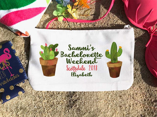 Cactus Make Up bag. Great Custom Bachelorette or Girls Weekend Favors. Personalized Bachelorette Beach Weekend Make up Bag.Cactus Gift.