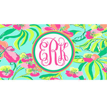 Load image into Gallery viewer, Tropical Floral Monogrammed Car Tag. Tropical Monogrammed License Plate. Personalized Tropical Flowers Car Tag.
